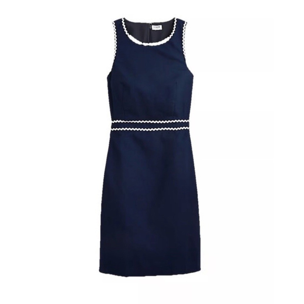J CREW SUITING PREPPY Navy Sheath Dress RICKRACK White TRIM DRESS WOMENS SIZE 2